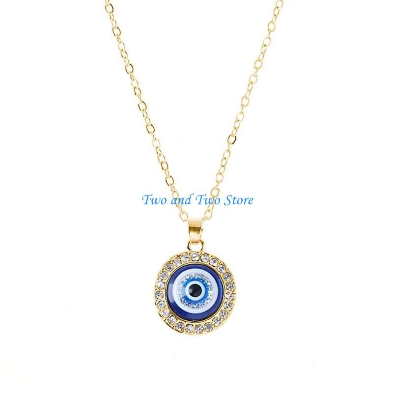 HX6F Dot Diamond Lucky Blue Eye Necklace for Evil Eye Pendant Necklace Turkish for Evil Eye for Protection and Blessing for W