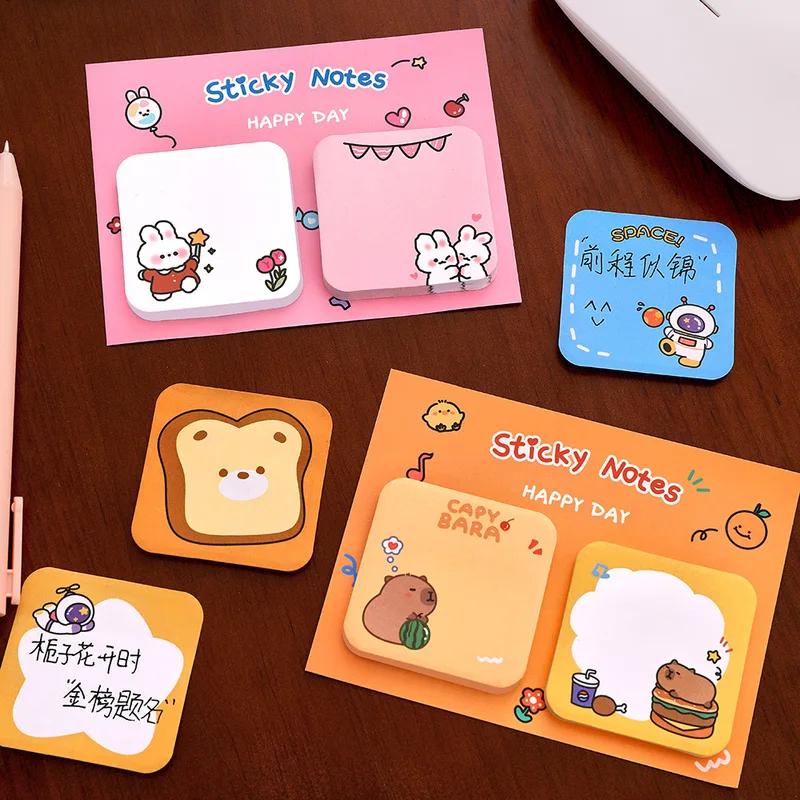 New Kawaii Cartoon Animal Sticky Notes Sticker 60Sheets Cute Rabbit Bear Capybara Astronaut Memo Pad School Office Stationery