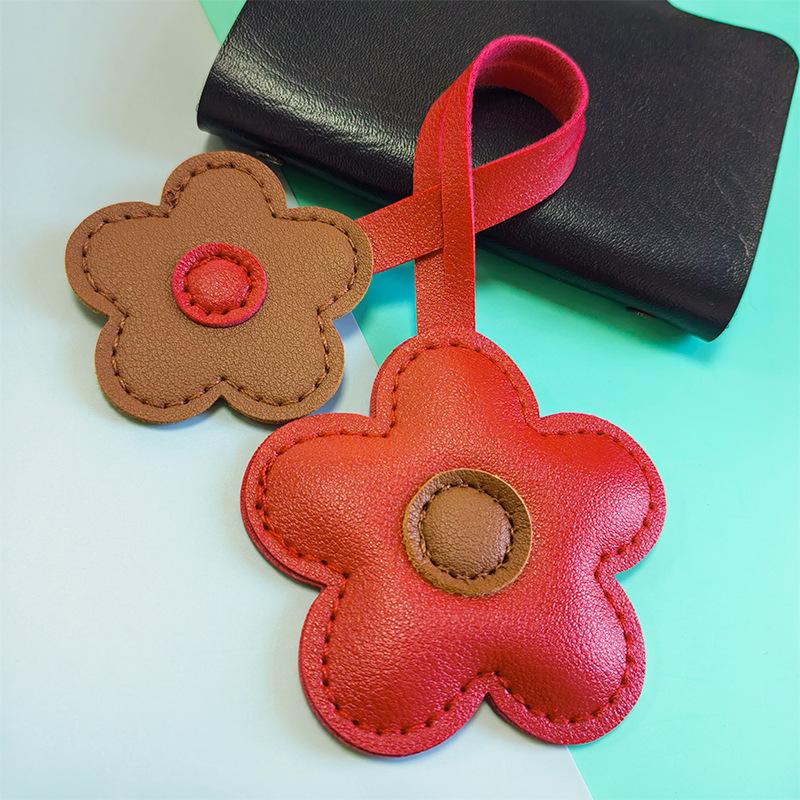 Contrast-color Flower Bag Charm, Creative PU Leather Sunflower Keychain, Bag Accessory
