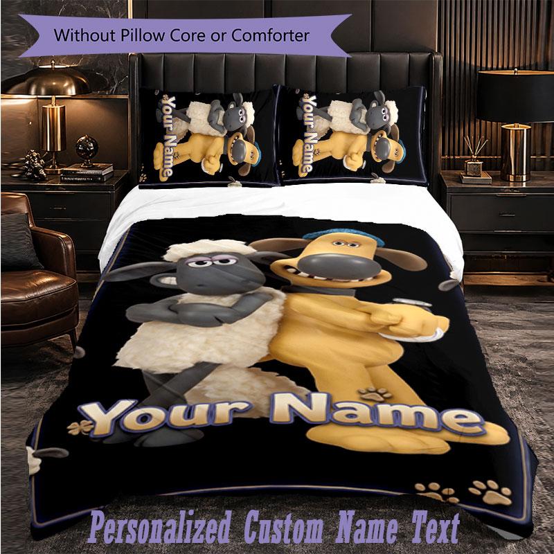 Personalized 3Pcs Bedding SetShaun the Sheep Custom Text Duvet Cover Pillowcase Set Bedroom Gift