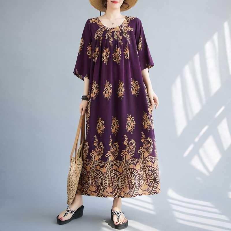 Neue Große Größe Literarischer Rundhals Locker Blumencover Fleisch Dünne Kleider