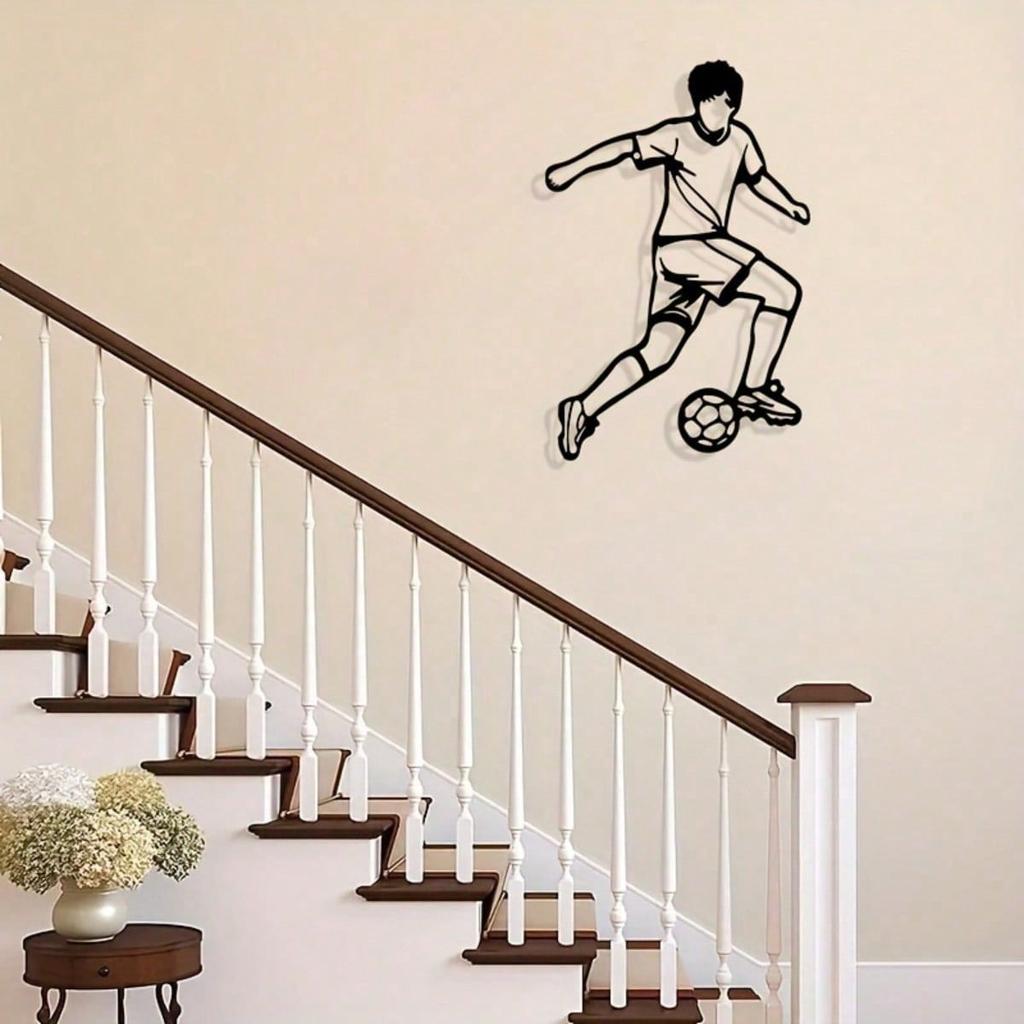 Soccer Boy Metal Wall Decor Sports Theme Indoor Outdoor Metal Art Gift