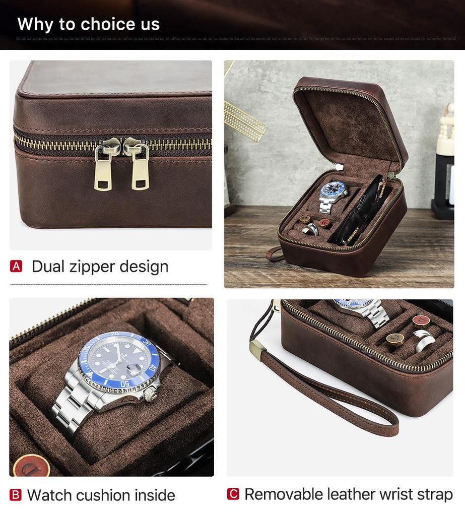 Retro Crazy Horse Genuine Leather Travel Storage Box for Glasses, Watches, and Jewelry - Drop-Proof and Multifunctional