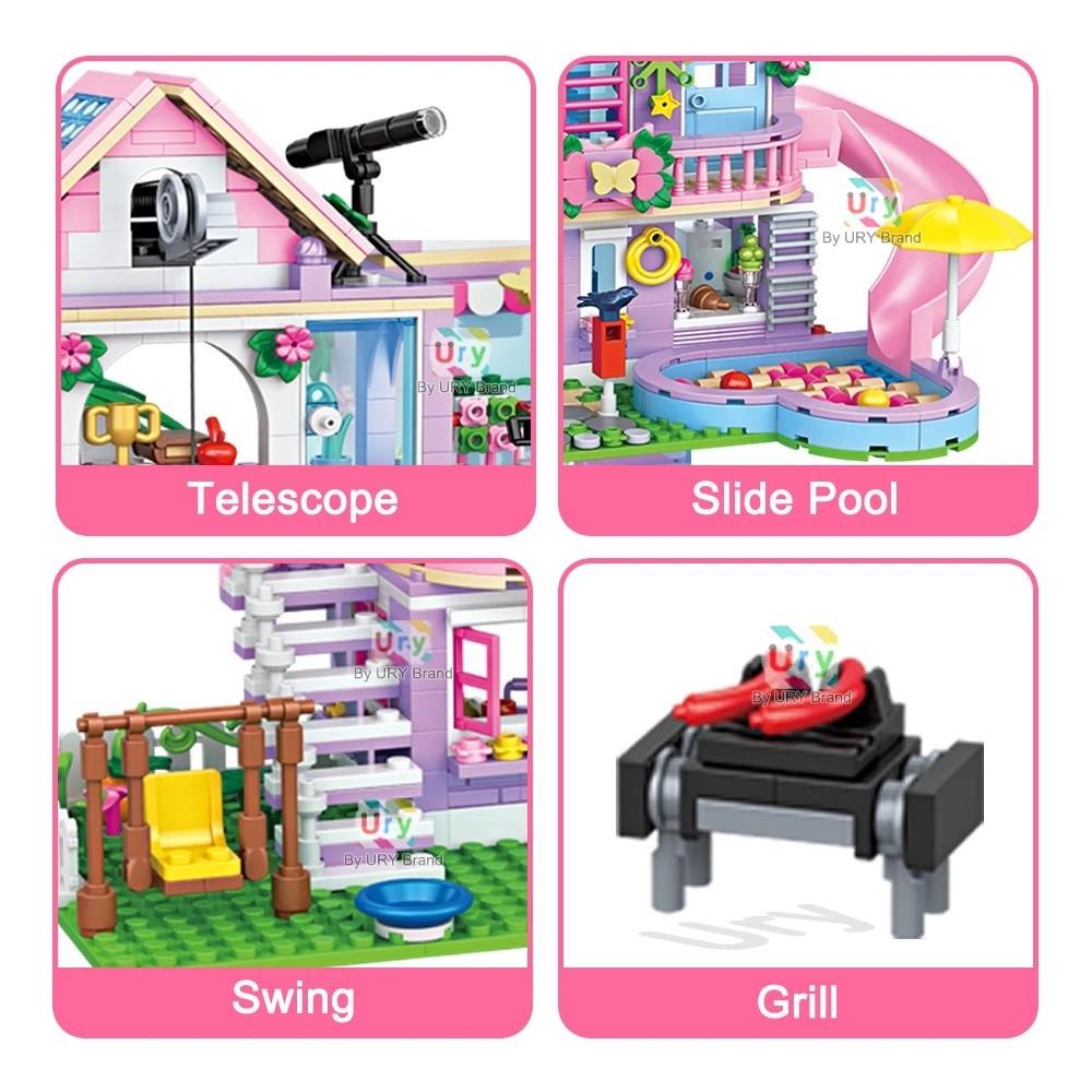 775 Pezzi Casa Città Vacanza Estiva Scivolo Piscina Villa Appartamento MOC Set di Blocchi da Costruzione Figura Giocattoli Fai da Te per Bambino Bambina Regalo di Natale