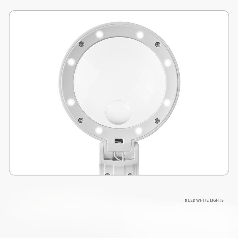 1Pc 8 LED Lights Handheld Bracket Reading and Maintenance Multipurpose Magnifying Glass