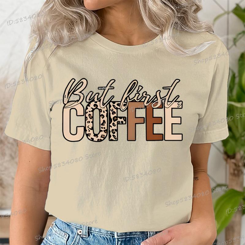 Gift For Coffee Lover Printed Tshirt But First Coffee Leopard Print Tshirt Crew Neck Leopard Coffee Graphic T Shirt For Unisex