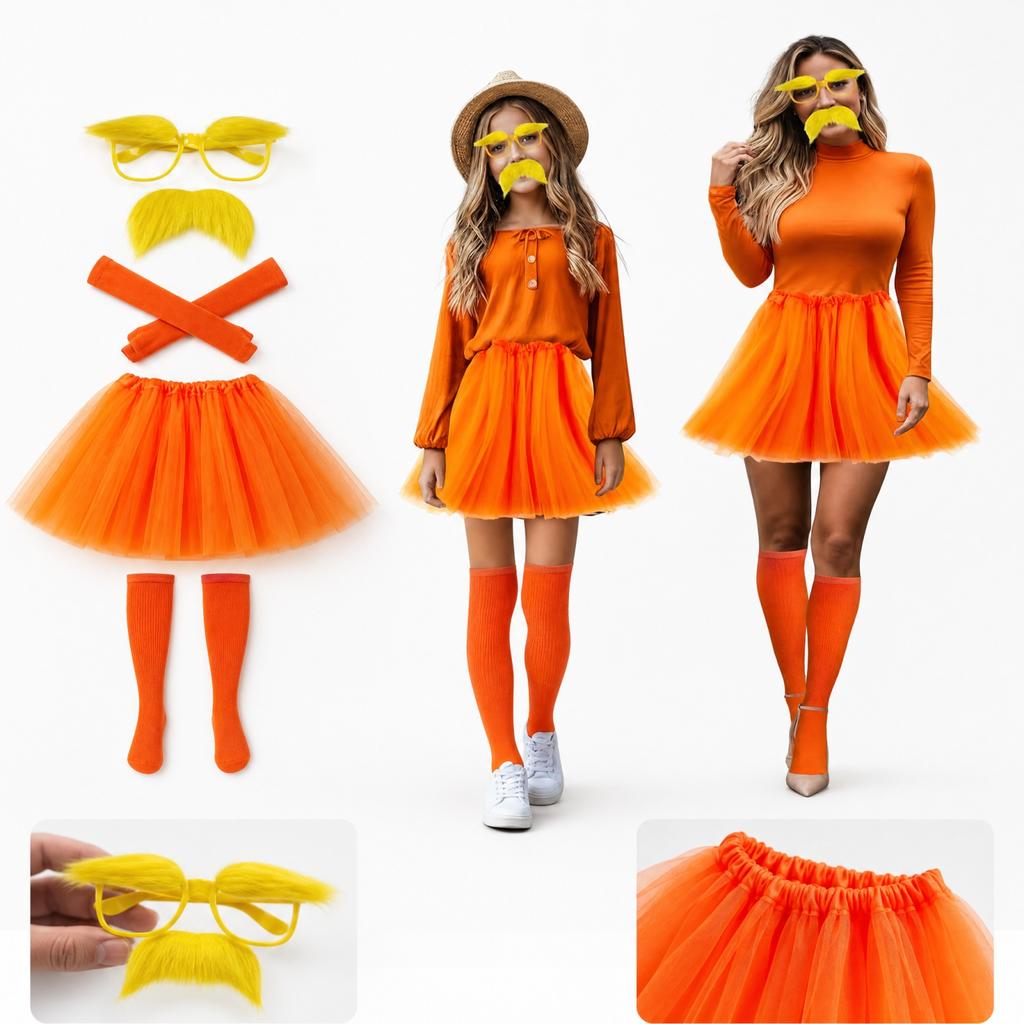 Halloween Costume Set Orange Knit Funny Cosplay Outfit for Adults