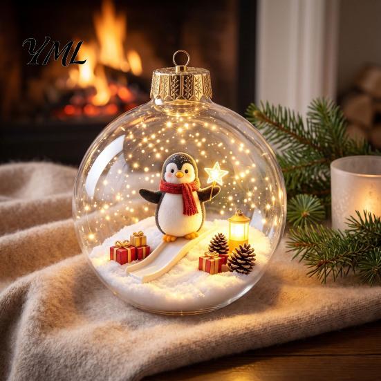 Warm LED Holiday Displays Glowing Christmas Ball Ornaments, 3D Lighted Acrylic Hanging Miniature Scene Ornaments Balls for Tree Mantel Window,