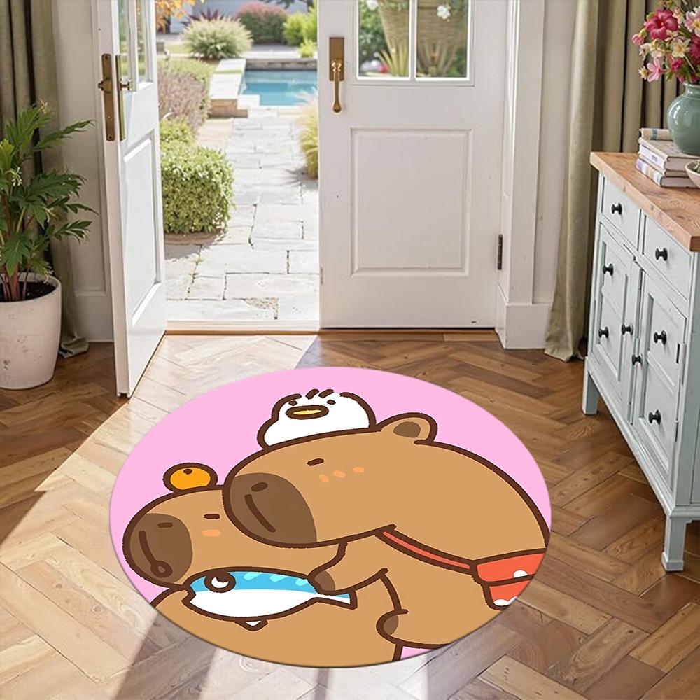 Capybara Round Floor Mat Suitable for Entryway Foyer Hallway Kitchen Antislip Round Carpet Decorate Offices Birthday Christmas Gift