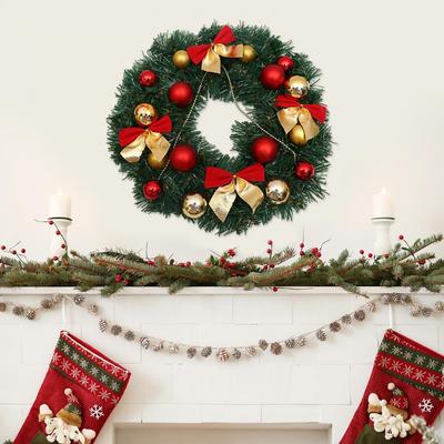 Winter Holiday Garland Christmas Wreath Garland Festive 12 Inch Christmas Wreath with Bells Balls Bows for Indoor Outdoor