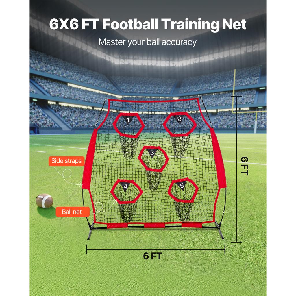 SucceBuy Football Trainer Throwing Net Training Practice Net with Target Pockets Knotless Net Includes Strap Portable Carry Case