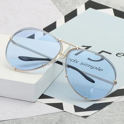 Vintage Rimless Alloy Aviation Pilot Sunglasses for Men Women Brand Gradient Sun Glasses Female Metal Oval Shades Black Brown