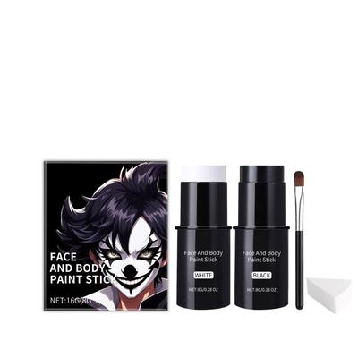 4 Sady Čierna Biela Halloweenska Farba na Tvár a Telo2 Farby Klaunská Make-up Súprava So Špongiou a ŠtetcomFarba na Tvár a Telo na Halloween CosplayŠpeciálny Efekt Make-up