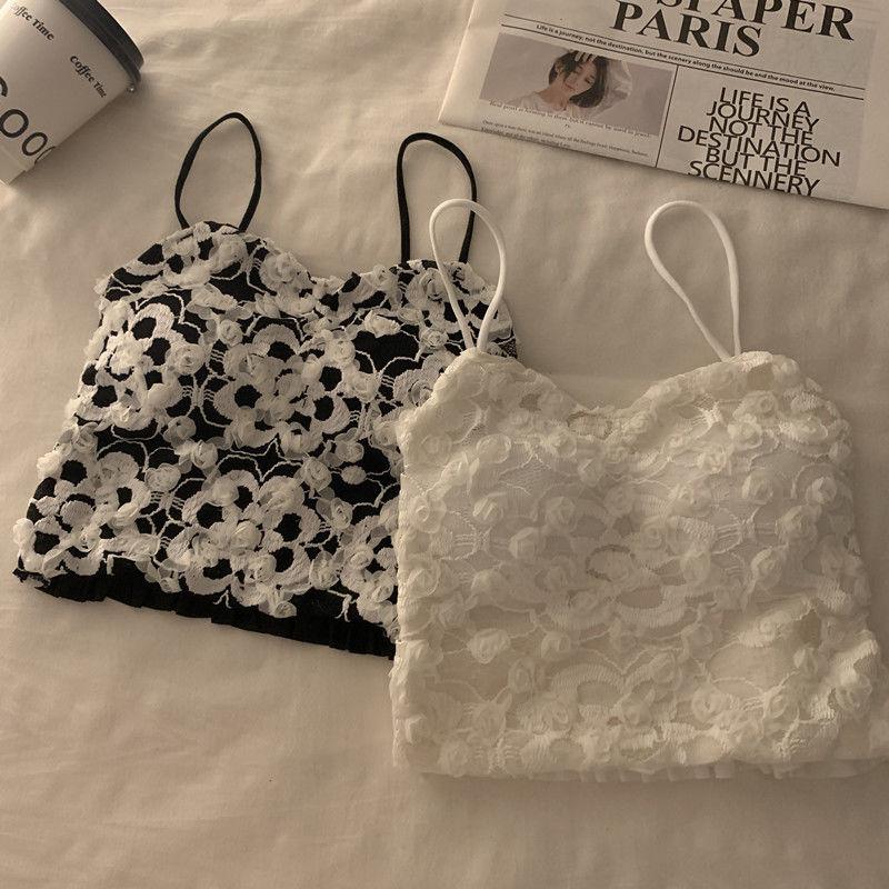 Design Sense Thin Lace Camisole Small Vest For Women Integrated Chest Pad Hot Girl Outer Wear Beautiful Back Short Bandeau Top