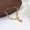 No Fading, Simple Thick Chain Interlocking Ot Buckle Square Brand Pendant Bracelet Girls Jewelry