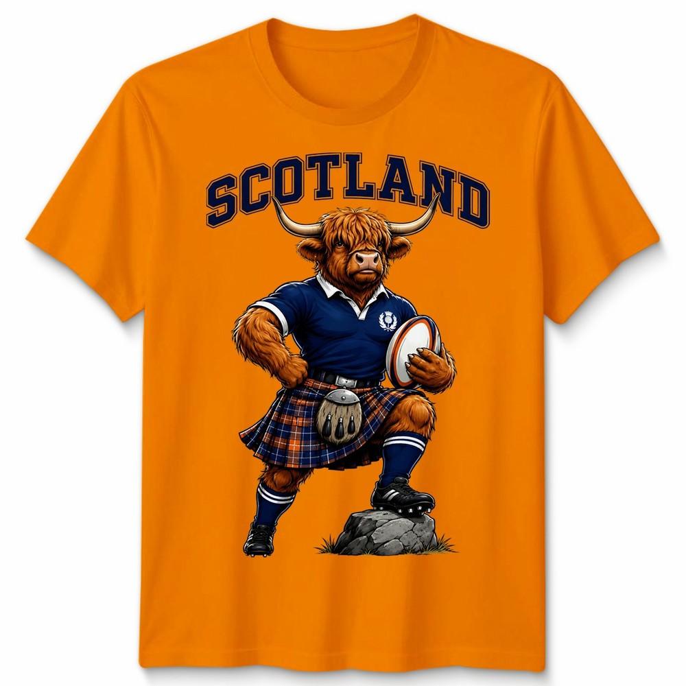 T-shirt Unisex Scozzese Mucca delle Highlands Fan della Scozia Maglietta Grafica da Rugby