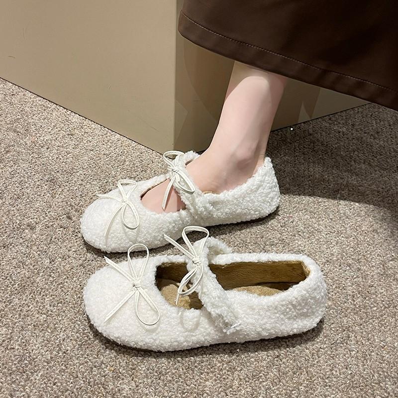 Móda Elegantní Podzim Zima Baleríny Mokasíny Ploché Boty Ženy Dámské Ploché Mokasíny Kožešina Kulatá Špička Dámské Značkový Design Teddy Venkovní Boty