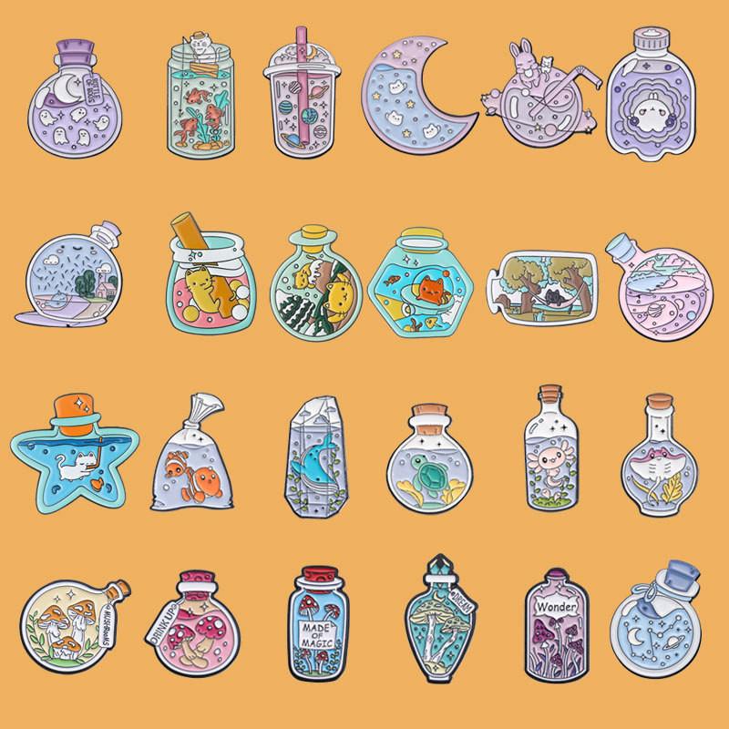 And Stylish Fun Cartoon Animal Brooch Pins With Unique Dreamy Drifting Art Bottle