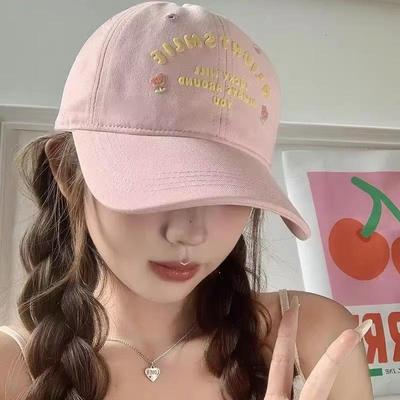 Koreanische Rosa Blumen Damen Baseballkappe Weiche Baumwolle Stickerei Buchstaben Snapback Entenschnabelhüte Outdoor Y2K Mädchen Sonnenschutz Schirmmütze