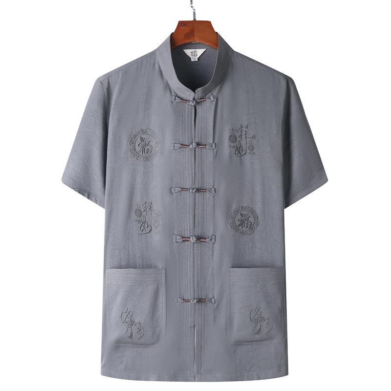 Men's Spring/Summer Tang Suit - Chinese Style Grandpa Shirt for Middle-Aged & Elderly, Thin Hanfu Dad Set