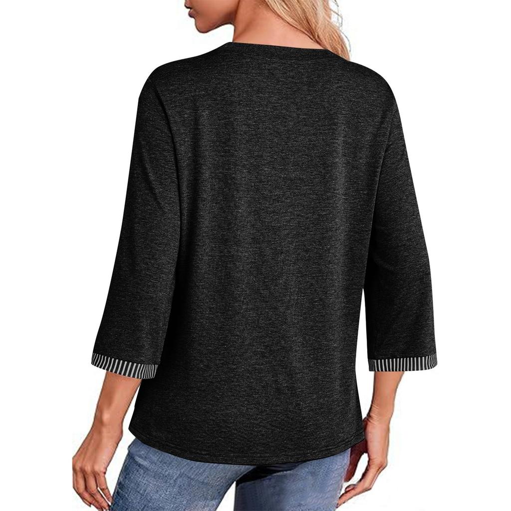 Women's T-shirt Solid Color Round Neck 3/4 Sleeve Top