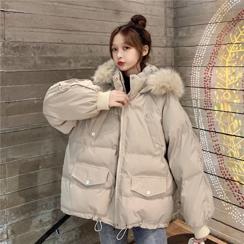 Hooded Cotton-padded Jacket for Women Short Winter Korean-style Loose and Thick Cotton-padded Jacket with A Large Fur Collar Trendy Coat