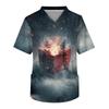 Men's Short Sleeve V-Neck Christmas Print Chest Pocket Care Top
