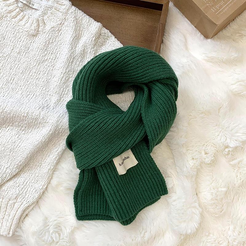 Scarf women's new winter versatile solid color soft waxy knitted wool short scarf warm scarf
