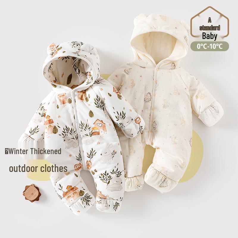 Quilted Hooded Baby Onesie - Autumn/Winter Romper for Outdoor Crawling