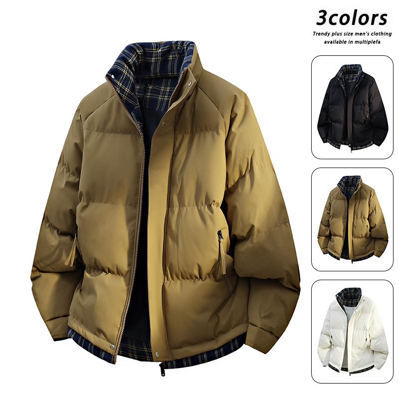 Stylish Patchwork Color Block Winter Cotton Jacket - Warm, Loose, Comfortable Stand Collar Coat.