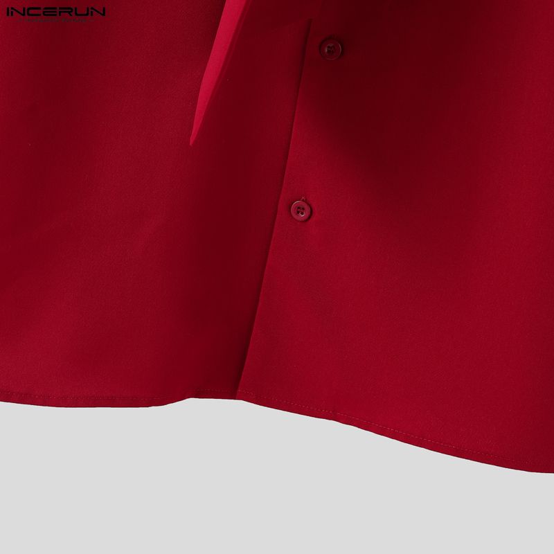 INCERUN Oversized Men Bow Knot Neck Long Sleeve Casual Loose Elegant Shirts