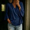 Damen Bluse mit Glockenärmeln, V-Ausschnitt, Bindung vorne und asymmetrischem Saum, Lässiges Baumwoll-Leinen Top