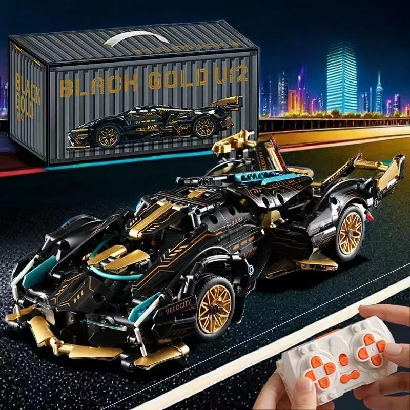 Black V12 Block RC Tech Racer 1:14DIY Roadster Builds Block Assembly Block Block Block Car Toy Birthday Gift (1280 Grains) St Practical Use