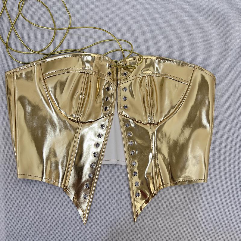 

Європейський та американський жіночий трендовий кардиган топ з шнурівкою, що підкреслює талію, 2024 Small золотий