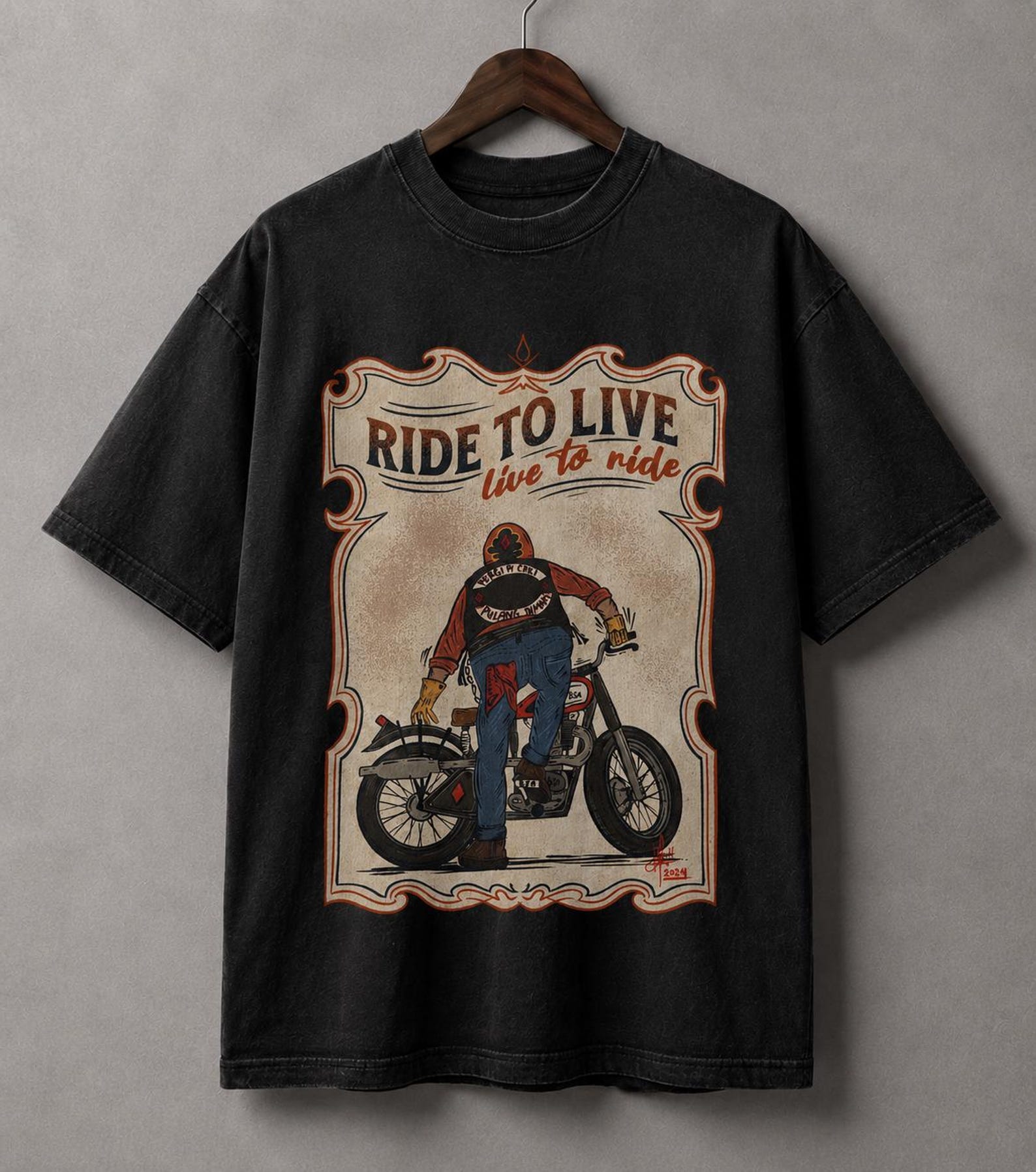 Ride To Live Vintage Biker T-Shirt – Retro Motorcycle Rider Graphic Tee XL