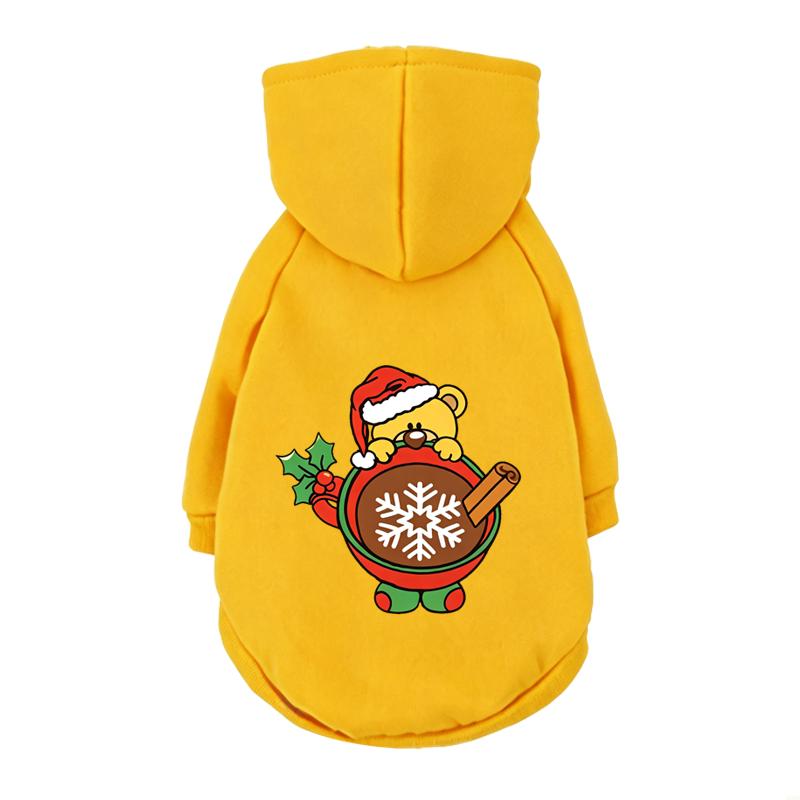 Christmas Cartoon Print Dog Hoodie Soft Warm Pet Sweatshirt X‑mas Holiday Festive Outfit Costume For Puppy French Bulldog