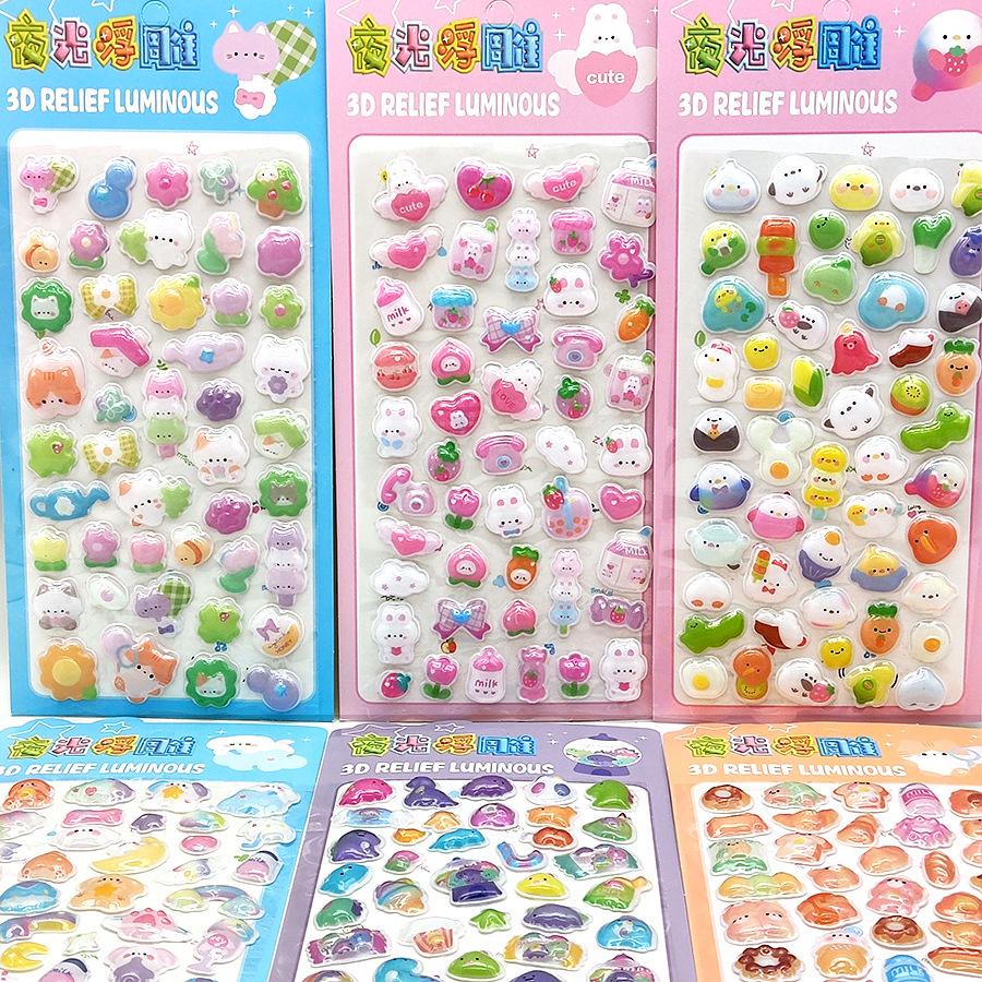 

3D Glow-in-the-Dark Relief Stickers Cute Cartoon Animal Stickers Girl Handmade Decorative Stickers
