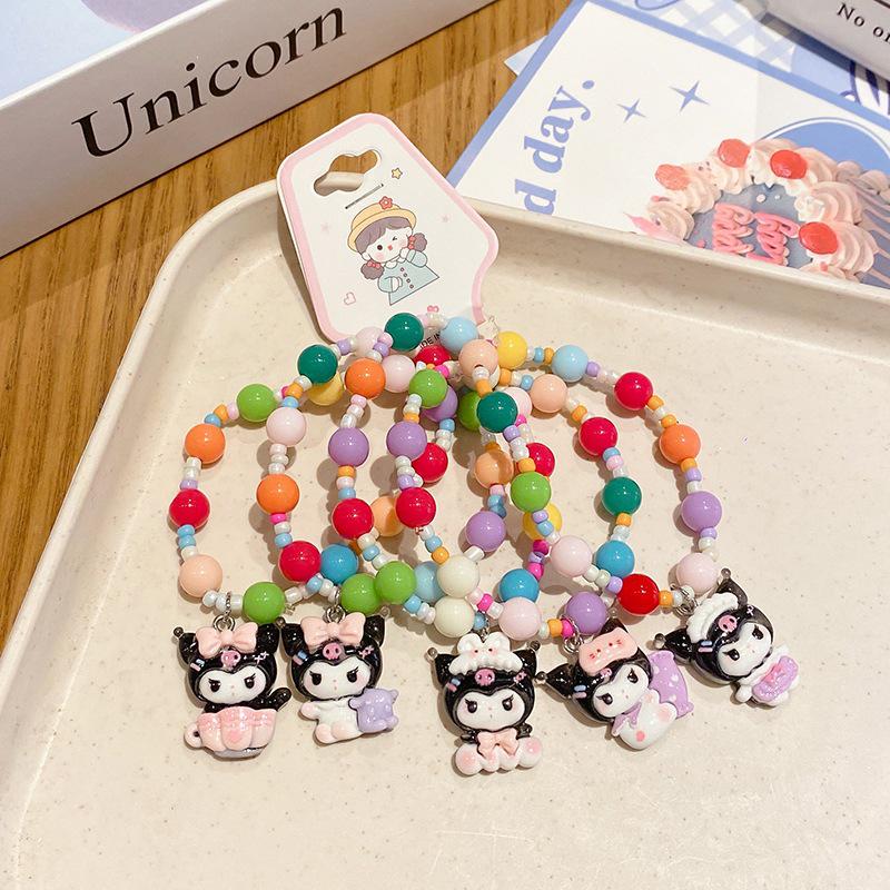 5-Piece Cute Resin Graffiti Beaded Bracelet Set for Little Girls - Cartoon Princess Design