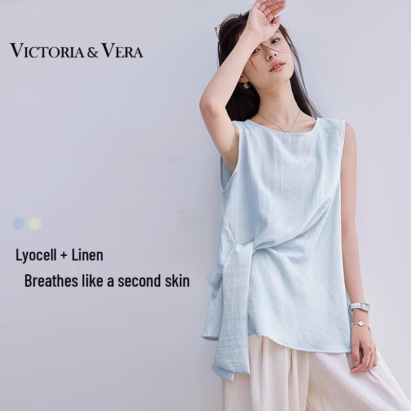 VICTORIA&VERA Women s Dopamine Sleeveless Tie-Waist Shirt S