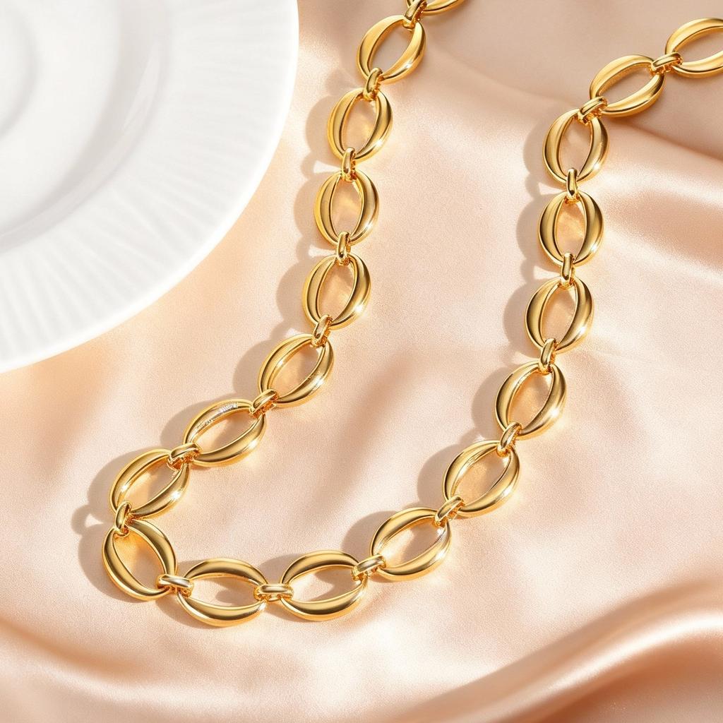 Minimalist Stainless Steel Geometric Chain Necklace for Women, 18K Gold Plated Handmade Link Necklace, Fashion Punk Jewelry