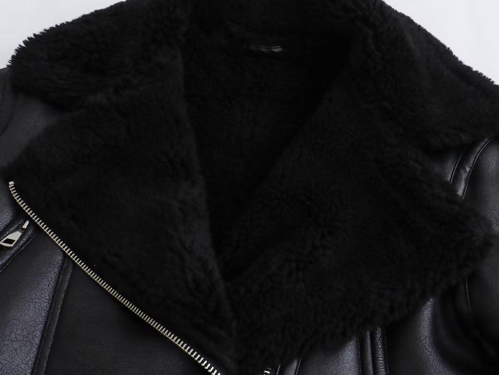 Double-Sided Thick Jacket with Zipper Accent: Turn-Down Collar European & American Women's Fashion