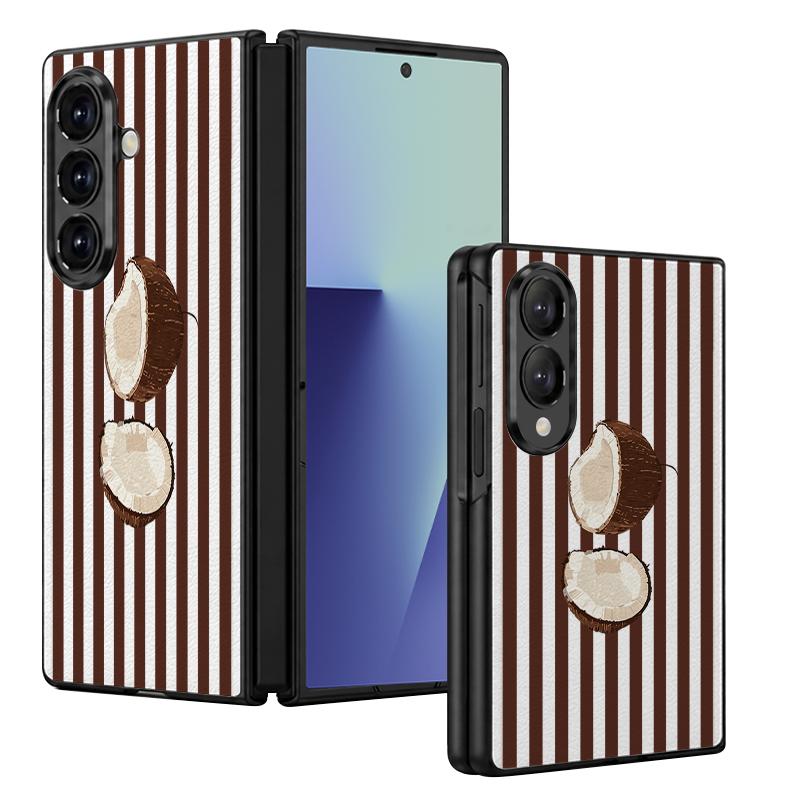 Coconut Stripe Pattern Case For Samsung Z Fold 8 Ultra 7 6 5 4 Hybrid Leather Skin Hard PC Bumper Cover For Galaxy Z Fold8 Fold7 Fold6 Fold5