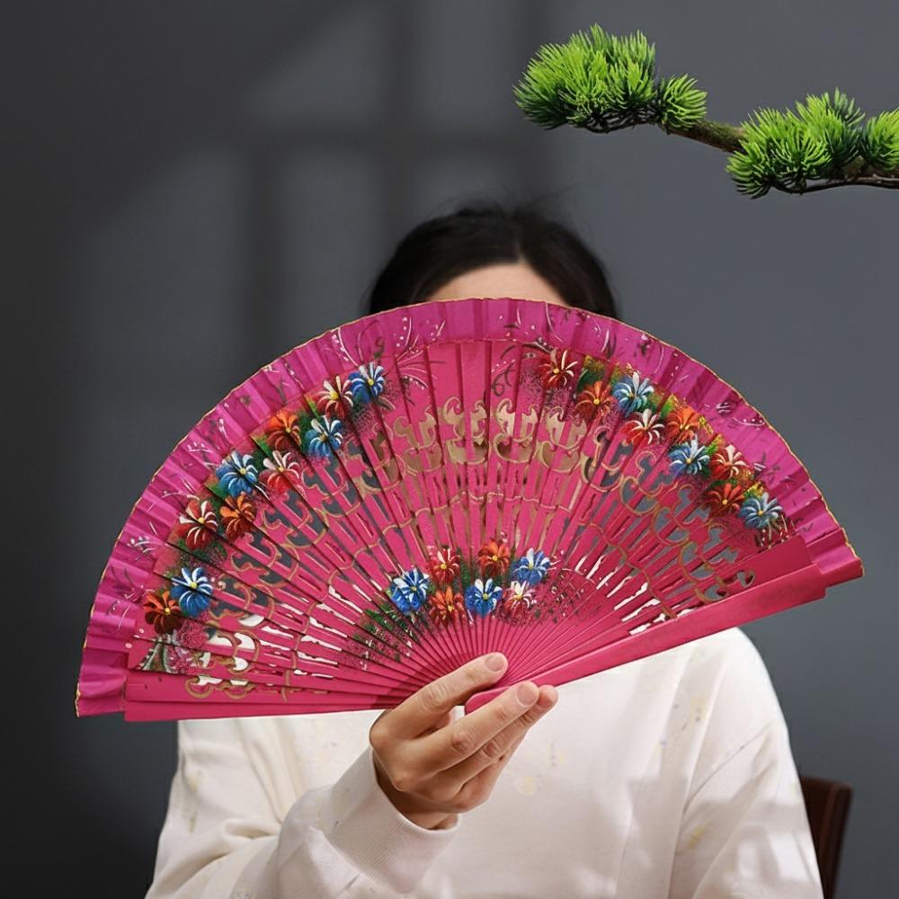 Colorful Hand Painted Fan Wooden Chinese Vintage Fan Portable Spanish Wood Fan  Home Decor