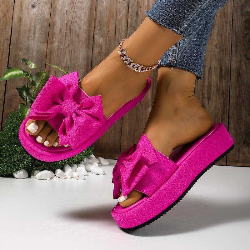 Large size spring and summer new women's shoes platform one word with bow leopard print outside wearing cool slippers women