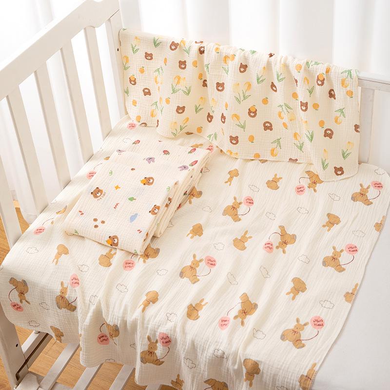 Newborn Pure Cotton Double-Layer Crinkle Swaddle Blanket - Lightweight Sunshade for Babies