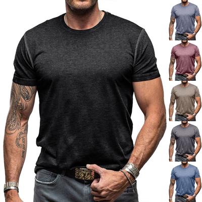 Camiseta de manga corta con cuello redondo y rayas retro de color liso para hombre, camiseta informal de moda de verano para hombre