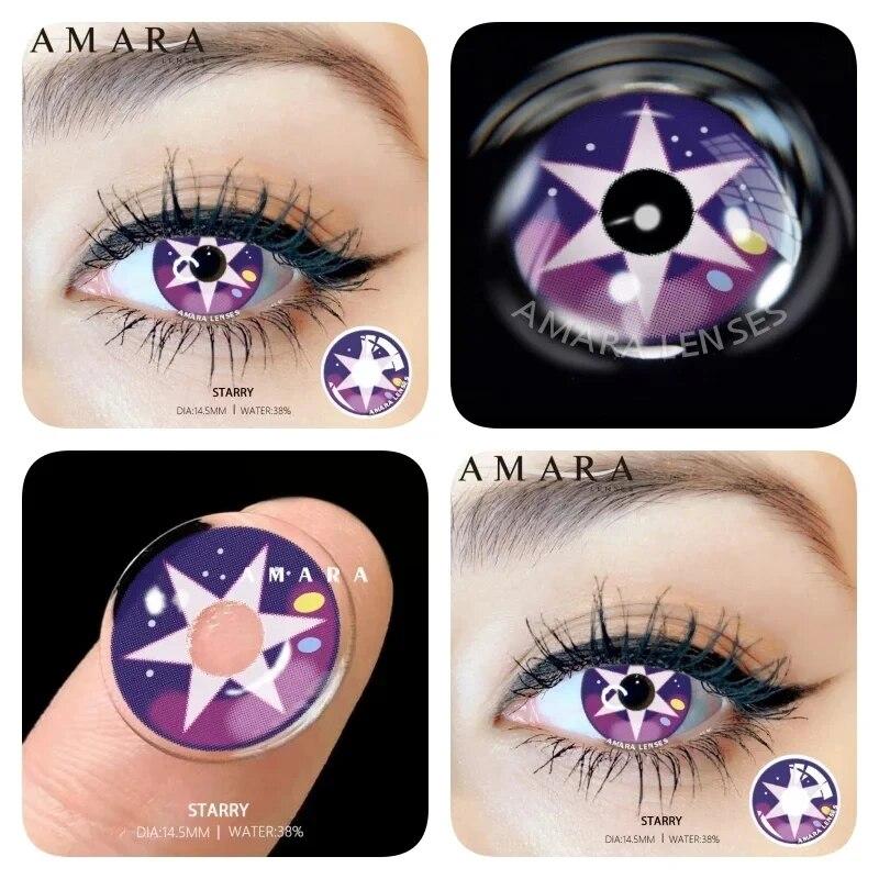AMARA 1 Paar violette Linsen für Augen, farbige Kontaktlinsen, Anime-farbige Linse, violette Pupillen für Frauen, Y2K-Linsen für natürliche Augen