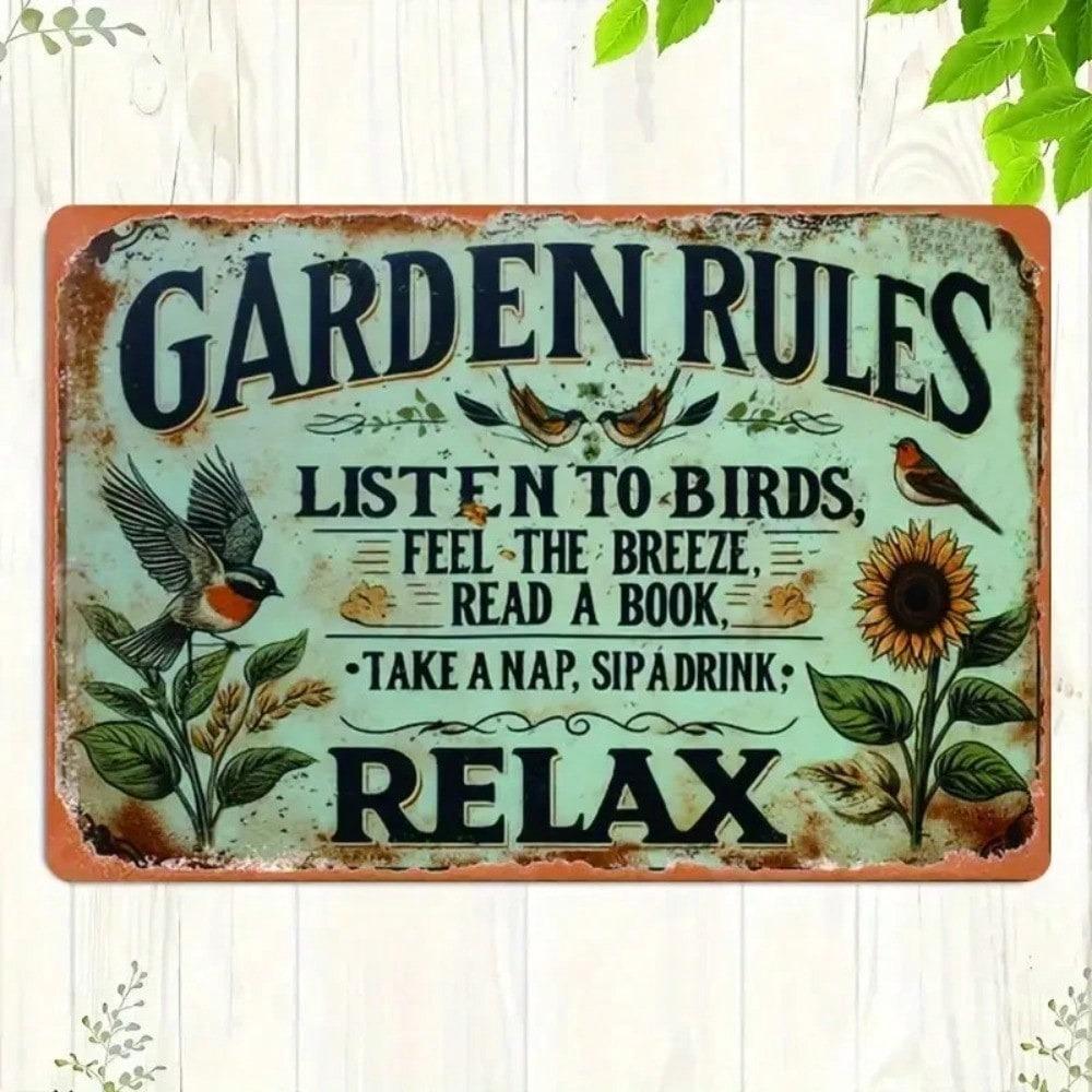 Vintage Garden Rules Metal Sign 8x12 Inch Wall Decor for Home Bar Cafe