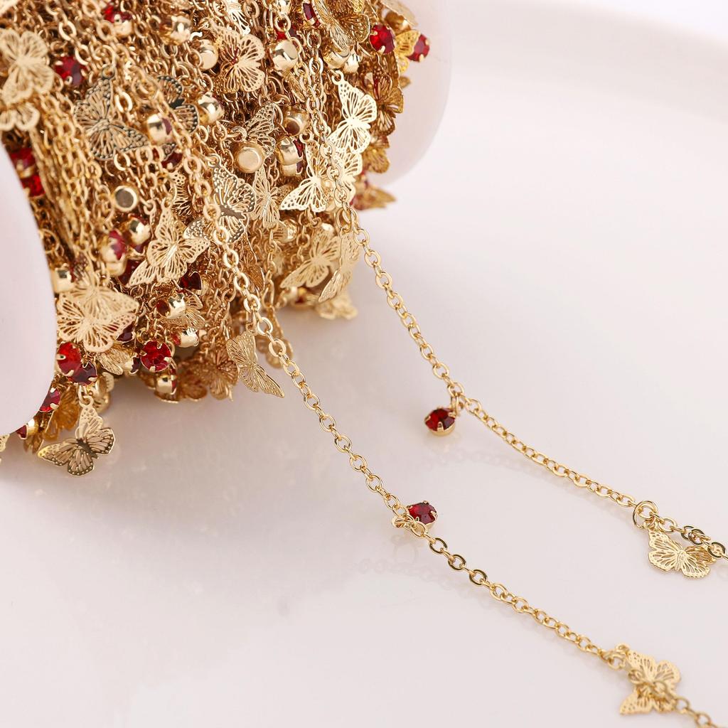 Chaîne Papillon Couleur Cuivre Diamant Rouge Pour Fournitures de Fabrication de Bijoux