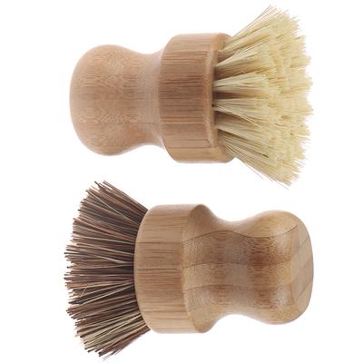 Kitchen Cleaning Brush Sisal Palm Bamboo Short Handle Dish Brush Bowl Pot Brush